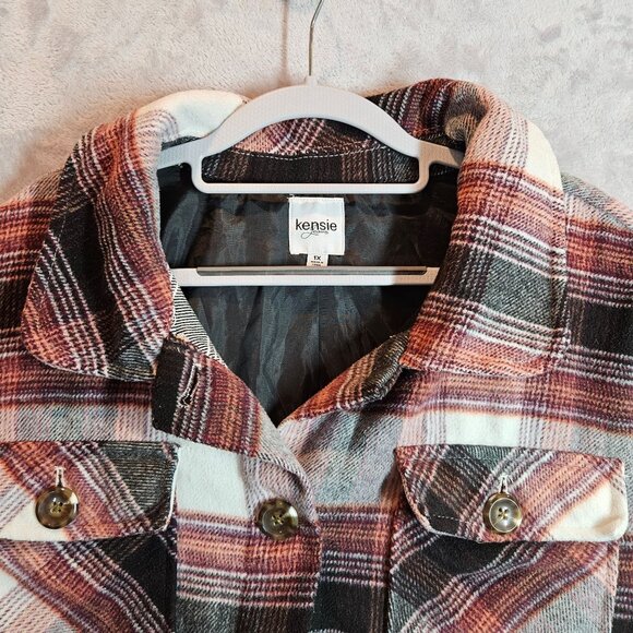 Kensie Womens Plaid Flannel Button  Jacket Pockets Work gorpcore outdoor shacket - Picture 6 of 15
